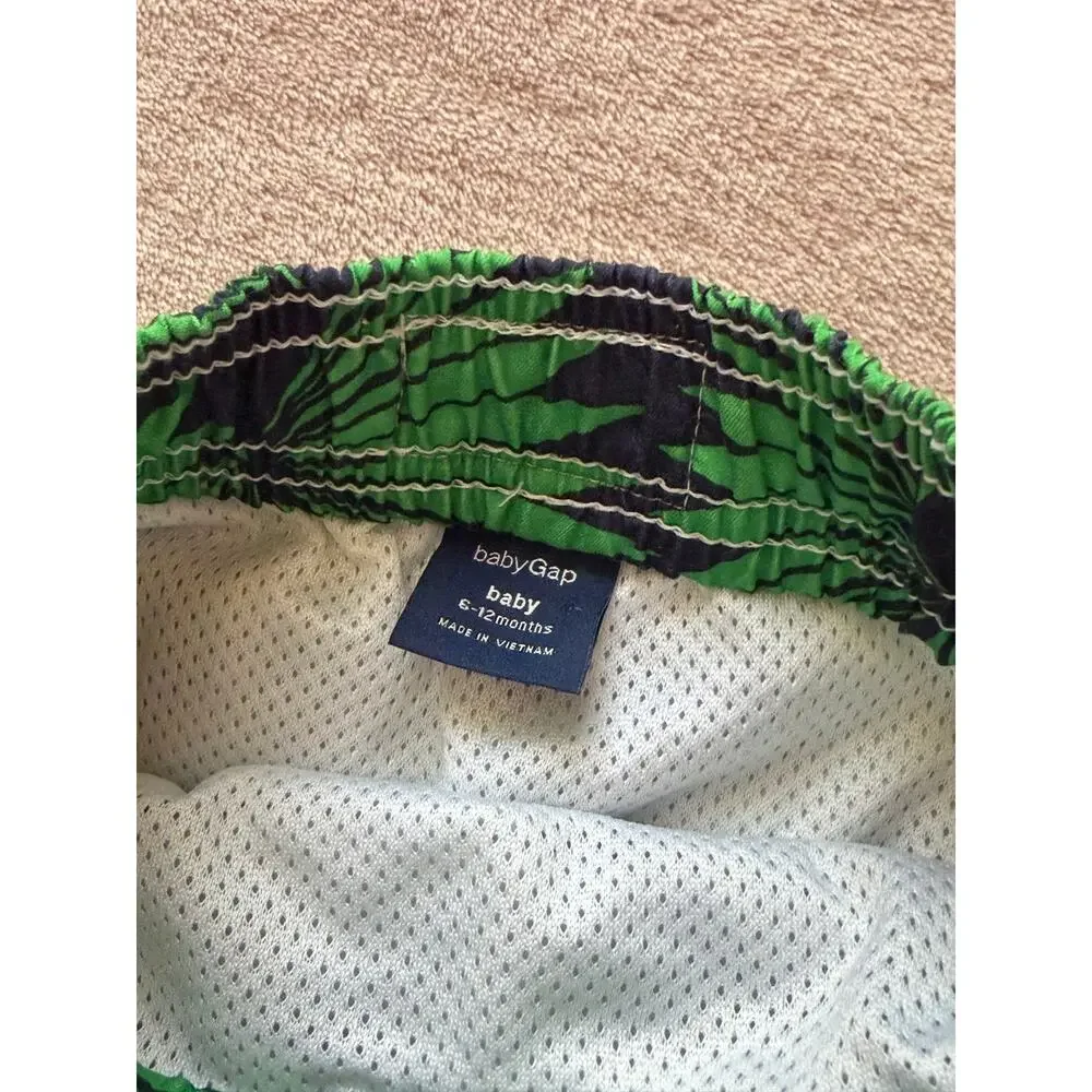 GAP Boys Navy Blue Swim Trunks with Green Palm Print
